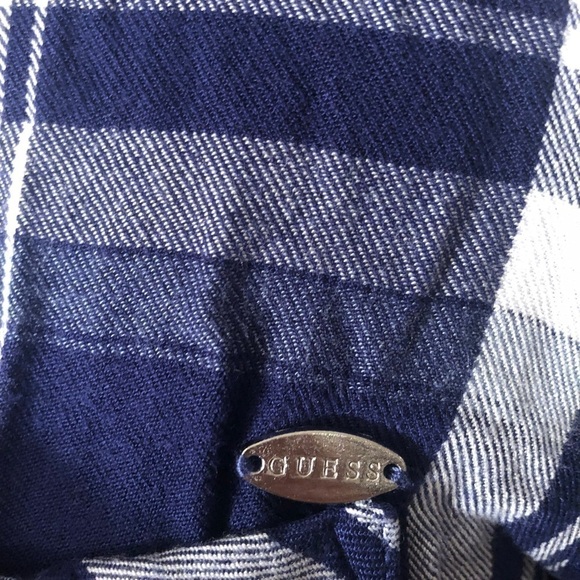 Guess Blue Plaid Button Up Cold Shoulder Shirtdress Sz M - Picture 2 of 8